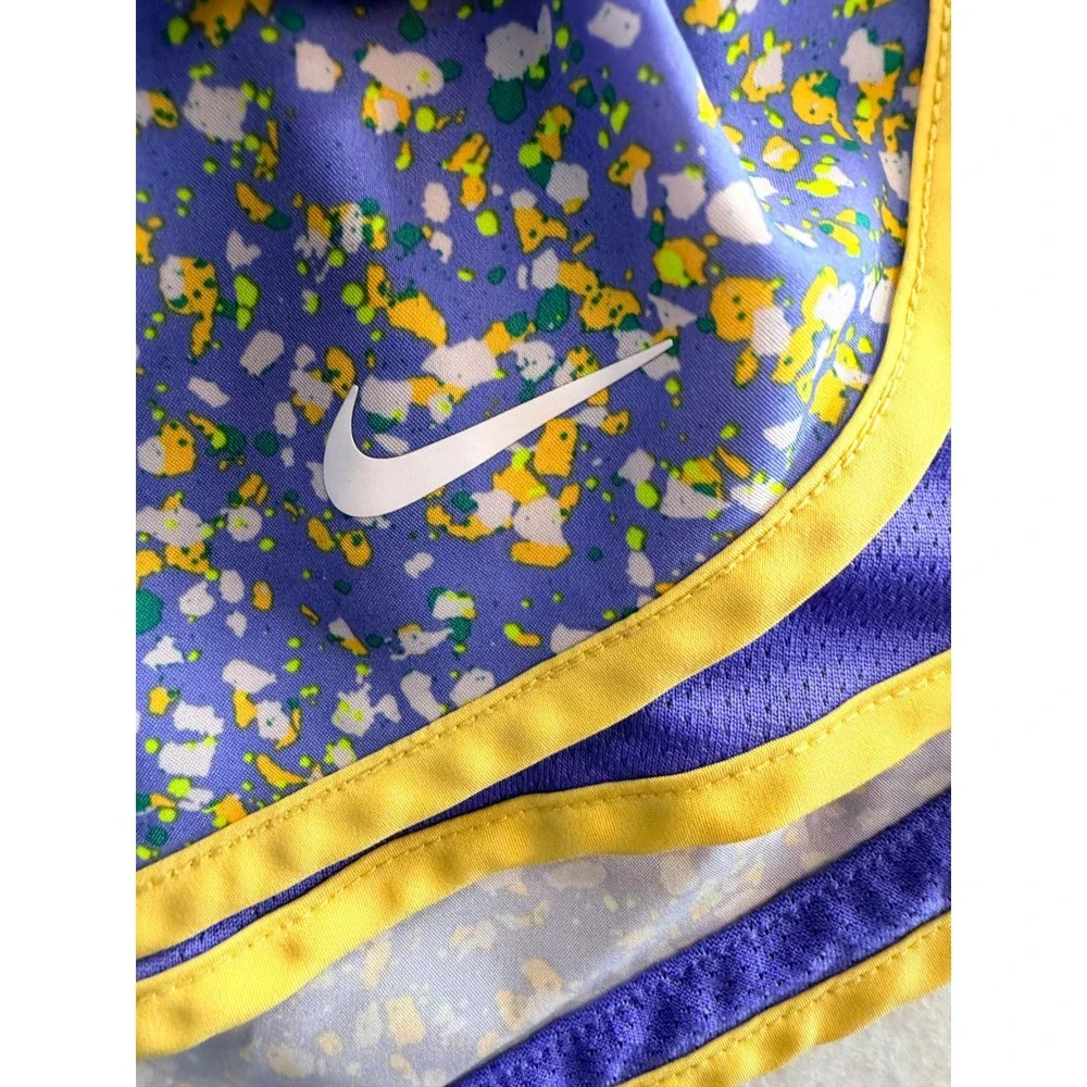 Nike Dri-FIT Tempo Running Shorts Purple Yellow Splatter Print Womens Small
